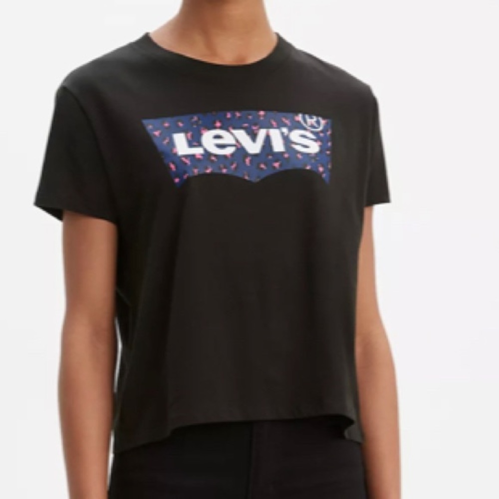 Levi’s Cheetah Crop Tshirt sz S Pink&Blue Levi Logo